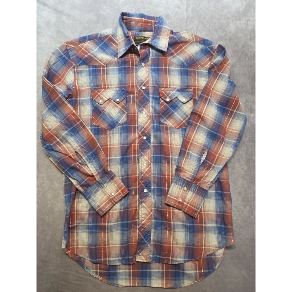 VTG Rustler X Long Tails Western Shirt Men Size Medium Plaid Pearl Snap Cowboy